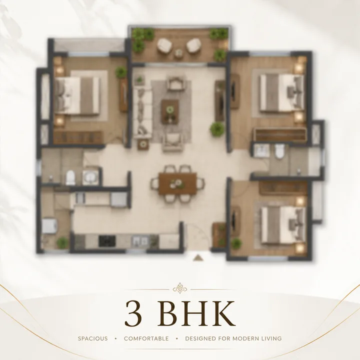 Nikoo Homes 9 3 BHK floor plan layout